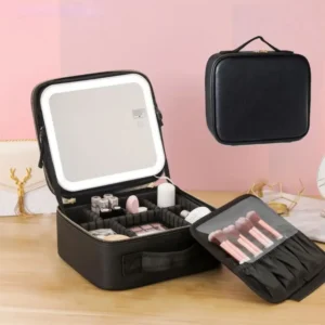 Beauty case maquillage portable avec compartiments et lumière LED Beauty case maquillage portable avec compartiments et lumière LED