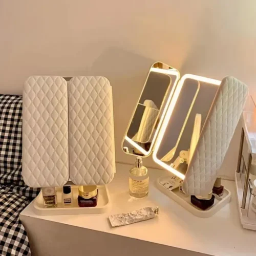Miroir maquillage portable rechargeable USB – مرآة بإضاءة قابلة للتعديل