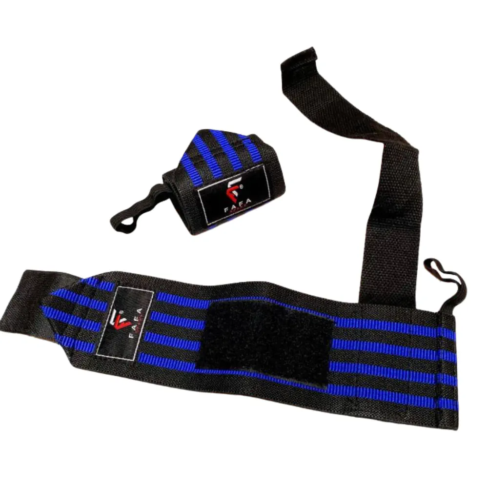 Wrist Wraps FAFA - Bandes de poignets musculation noir et bleu au Maroc - Derb 3omar Boutique